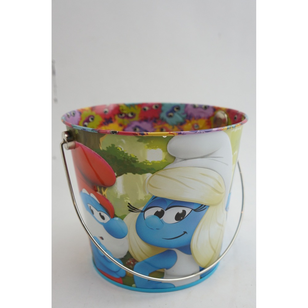 Smurfs Movie 2025 Metal Tin Popcorn Bucket 64oz Smurfette Papa Smurf Snapco EUC